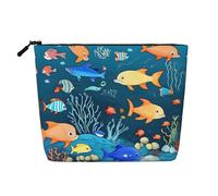 Blue Underwater World of Fish Trousse de maquillage imperméable en imitation lin avec fermeture éclair pour vos besoins quotidiens ou de voyage, Noir , Taille unique