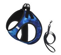 Blue Universe Ensemble harnais réglable et laisse pour chats et chiens, gilet en maille douce et respirante avec design réfléchissant, laisse anti-fuite pour petits animaux de compagnie, promenade et