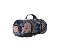 Blue Vintage Boho Cute Crescent Moon and Sun Face Sports Bag Tote Bag Sac de Sport étanche avec bandoulière Fermeture à glissière 2 Poches latérales pour Hommes et Femmes, Sac à bandoulière de Voyage