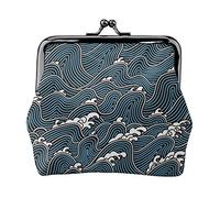 Blue Waves Portefeuille pour Femme Porte-Monnaie Kiss Lock Change Purse Wallet Card Holder Boucle Purse Cute Small PU Leather Pocket Wallet for Women Ladies Clutch Purse Happy Squirrel