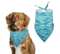 Blue Waves Squama Bandana pour chien Motif écailles de sirène Écharpe triangulaire confortable en polyester Doux Réglable Cadeau pour petite et grande fille Chien et chat