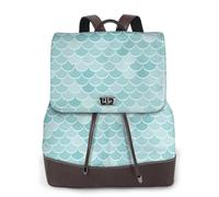 Blue Waves Squama Sac à dos pour femme avec imprimé écailles de sirène, imperméable, antivol, léger, en cuir PU tendance, en nylon, sac à dos d'école, sac à dos de voyage, Noir , Taille unique