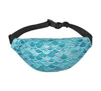 Blue Waves Squama Sac banane pour homme et femme Motif écailles de sirène Sac banane tendance Sac banane avec sangle réglable Étanche pour voyage, randonnée, sport, Noir , Taille unique