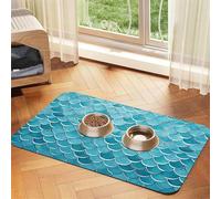 Blue Waves Squama Tapis d'alimentation absorbant en cuir synthétique imperméable à séchage rapide pour gamelle de nourriture et d'eau 40 x 60 cm