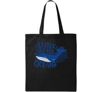 Blue Whale As Free As The Ocean Sac fourre-tout en coton écologique naturel Noir, Noir , Taille unique