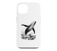 Blue Whale Breaching Ocean Waves Sketch Esthétique Sea Life Coque pour iPhone 13