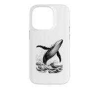 Blue Whale Breaching Ocean Waves Sketch Esthétique Sea Life Coque pour iPhone 14 Pro