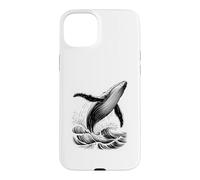 Blue Whale Breaching Ocean Waves Sketch Esthétique Sea Life Coque pour iPhone 15 Plus
