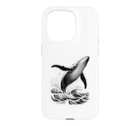 Blue Whale Breaching Ocean Waves Sketch Esthétique Sea Life Coque pour iPhone 15 Pro