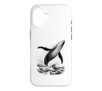 Blue Whale Breaching Ocean Waves Sketch Esthétique Sea Life Coque pour iPhone 16