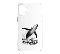 Blue Whale Breaching Ocean Waves Sketch Esthétique Sea Life Coque pour iPhone 16 Plus