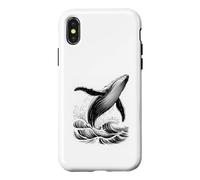 Blue Whale Breaching Ocean Waves Sketch Esthétique Sea Life Coque pour iPhone X/XS