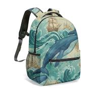 Blue Whale Sac à dos vintage Motif carte nautique 40,6 cm Motif bateau à voile ancien boussole Illustration 360° Sac d'aventure maritime, 03, L, Décontracté