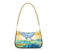 Blue Whale Sac à main pour femme avec fermeture éclair et sangle en chaîne Motif baleine Taille M