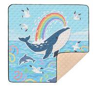 Blue Whale Tapis de jeu pliable pour intérieur et extérieur non toxique Motif vagues Baleine bleue 127 x 127 cm