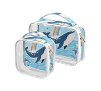 Blue Whale Trousse de toilette pour homme Motif vagues de dessin animé approuvé par la TSA Résistant à l'eau Kit de rasage