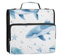 Blue Whales Star Classeur à fermeture éclair à 3 anneaux avec poignée et bandoulière Capacité de 500 feuilles Sac de rangement multi-poches pour l'école et le bureau