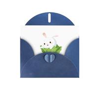 Blue WHJSHOP Carte de vœux avec imprimé petit lapin blanc - Papier nacré double face haut de gamme effet perlé avec boucle d'amour et enveloppe en papier nacré