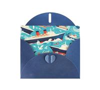 Blue WHJSHOP Carte de vœux imprimée bateau de croisière - Papier nacré haut de gamme double face effet perle Love Buckle enveloppe en papier perlé