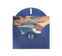 Blue WHJSHOP Carte de vœux imprimée bateau de croisière sur la mer - Papier nacré haut de gamme double face effet perle Love Buckle enveloppe en papier perlé