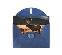 Blue WHJSHOP Carte de vœux imprimée Elk in the Meadow - Papier nacré haut de gamme double face effet perle Love Buckle Enveloppe en papier perlé