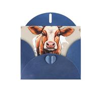 Blue WHJSHOP Carte de vœux imprimée petite vache - Papier nacré double face haut de gamme avec boucle d'amour et enveloppe en papier nacré