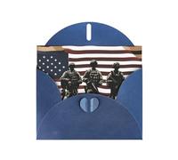 Blue WHJSHOP Carte de vœux Motif soldats militaires américains - Papier nacré double face haut de gamme avec boucle d'amour et enveloppe en papier nacré
