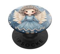 Blue Winter Accessories for Women Cute Christmas Angel PopSockets PopGrip Adhésif