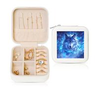 Blue Wolf Étui à bijoux de voyage en cuir synthétique pour bagues, boucles d'oreilles, pendentifs, colliers pour filles et femmes