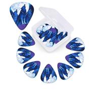 Blue Wolf Moon Lot de 12 médiators avec boîte de rangement, 0,46 mm, 0,71 mm, 0,96 mm, comprend des médiators fins et moyennes épaisseurs, abstraits pour guitare électrique, ukulélé, basse