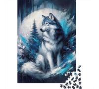 Blue Wolf Portrait Puzzle Adulte De 1000 Pièces, 52x38cm/1000pcs, Pièces Blanches Faciles À Trier; pour Partager Un Moment Loin des Écrans