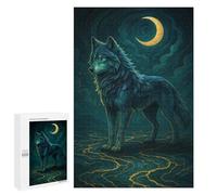 Blue Wolf Under Crescent Moon - Puzzle De Table pour Adultes, 1000 PCS, Cadeau D’Anniversaire De Couple - pour Les Passionnés Qui Aiment Les Détails