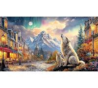 Blue-Wolf-Under-Moonlight Puzzle pour Adultes 1000 pièces Jeu Stimulant Jeux éducatifs Beau Puzzle de décoration pour décoration Murale et Cadeaux 38x52/1000 pièces