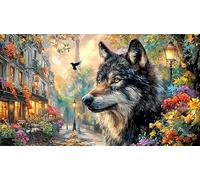 Blue-Wolf-Under-Orange-Moon Papier recyclé Puzzle 1000 pièces Jeux éducatifs Jeu Familial Amusant & Stimulant Idée Cadeau Parfaite pour détente 38x26/1000 pièces