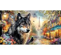 Blue-Wolf-Under-Orange-Moon Puzzle 1000 pièces Papier recyclé Extremement Difficile Idée Cadeau Parfaite pour Adultes Défi de Jeu éducatif 70x50/1000 pièces