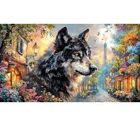 Blue-Wolf-Under-Orange-Moon Puzzle pour Adultes 1000 pièces Extremement Difficile Stimulant Jeu éducatif détente Cadeau Amusant & Activité Maison 38x52/1000 pièces