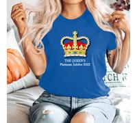 (Blue,XL)The Queens Platinum Jubilee Celibration Tshirt Union Jack avec Crown Shirt T