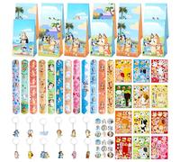 Blue-y Party Lot de 70 petits cadeaux d'anniversaire pour enfants - Cadeaux de fête - Jouets avec ruban à clip - Insigne - Sacs cadeaux de Pâques - Remplissage pour filles et garçons