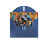 Blue YYHWHJDE Carte de vœux Motif éléphant d'Afrique Patchwork 15,2 x 10,2 cm avec effet nacré double face et encre respectueuse de l'environnement