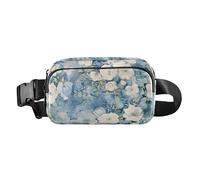 Blueand White Oil Painting with Floral Touch Sac banane élégant pour homme et femme Mini sac banane avec sangle réglable pour voyage, shopping, course à pied, Peinture à l'huile bleue et blanche avec