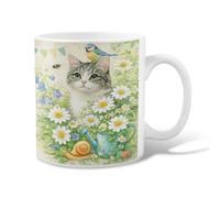 Bluebell Tasse à café en céramique pour chat, chrysanthème, vert printemps, avec poignée, idéale pour les amis, les amoureux de la famille, les personnes âgées, les collègues, 300 ml