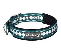 Blueberry Pet Collier Chien 1,5cm Petit Modèle S Bandes réflechissantes 3M, Collier Bleu Sarcelle avec Motifs Jacquard