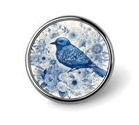 Bluebird and Flowers - Épingles à boutons rondes tendance - Pour homme et femme - Pour sacs à dos, sacs, costumes, accessoires - Broche en métal cool - Style circulaire, Circular, Aluminium, Pas de
