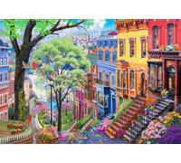 Bluebird Puzzle - Bigelow Illustrations, Spring Hills - Puzzle 1000 Pièces - Quartier en Pentes, de Style Victorien - Fabriqué en France