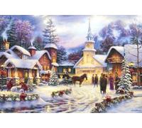 Bluebird Puzzle - Faith Runs Deep - Puzzle 1000 Pièces - La Place de l'Église d'un Village de Montagne sous la Neige - Puzzle Adulte - Fabriqué en France
