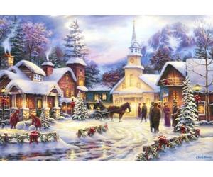 Bluebird Puzzle - Faith Runs Deep - Puzzle 1000 Pièces - La Place de l'Église d'un Village de Montagne sous la Neige - Puzzle Adulte - Fabriqué en France