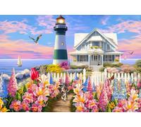 Bluebird Puzzle - Heaven by The Ocean, Puzzle 500 Pièces - Maison et Phare au Coucher du Soleil - Puzzle Adulte, Fabriqué en France