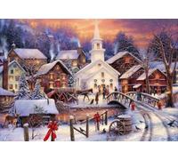 Bluebird Puzzle - Hope Runs Deep - Puzzle 1000 Pièces - La Place de l'Église d'un Village de Montagne Enneigé - Puzzle Adulte - Fabriqué en France