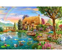 Bluebird Puzzle - Lakeside Cottage, Puzzle 1000 Pièces - Un Lac des Cygnes dans Une Campagne Enchantée - Puzzle Adulte, Fabriqué en France