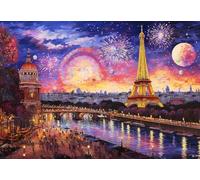 Bluebird Puzzle - Landscape in Pointillism, Puzzle 1000 Pièces - Paris, la Tour Eiffel et la Seine, Un Soir de Fête - Puzzle Adulte - Fabriqué en France